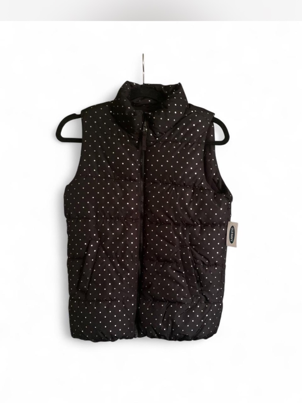 Old Navy Black Polka Dot Puffer Vest for Kids or Juniors XS-S